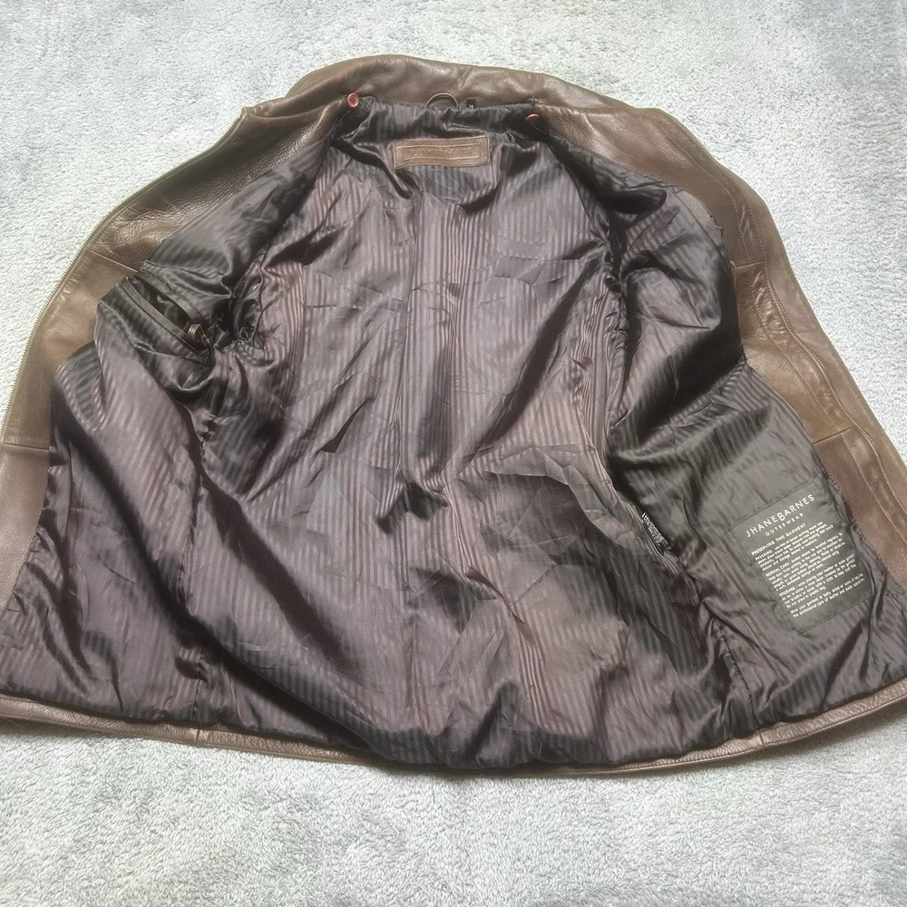 Vintage JHANE BARNES Bomber Jacket Men's 38 Brown Full Zip Lined Moto *SCRATCHES